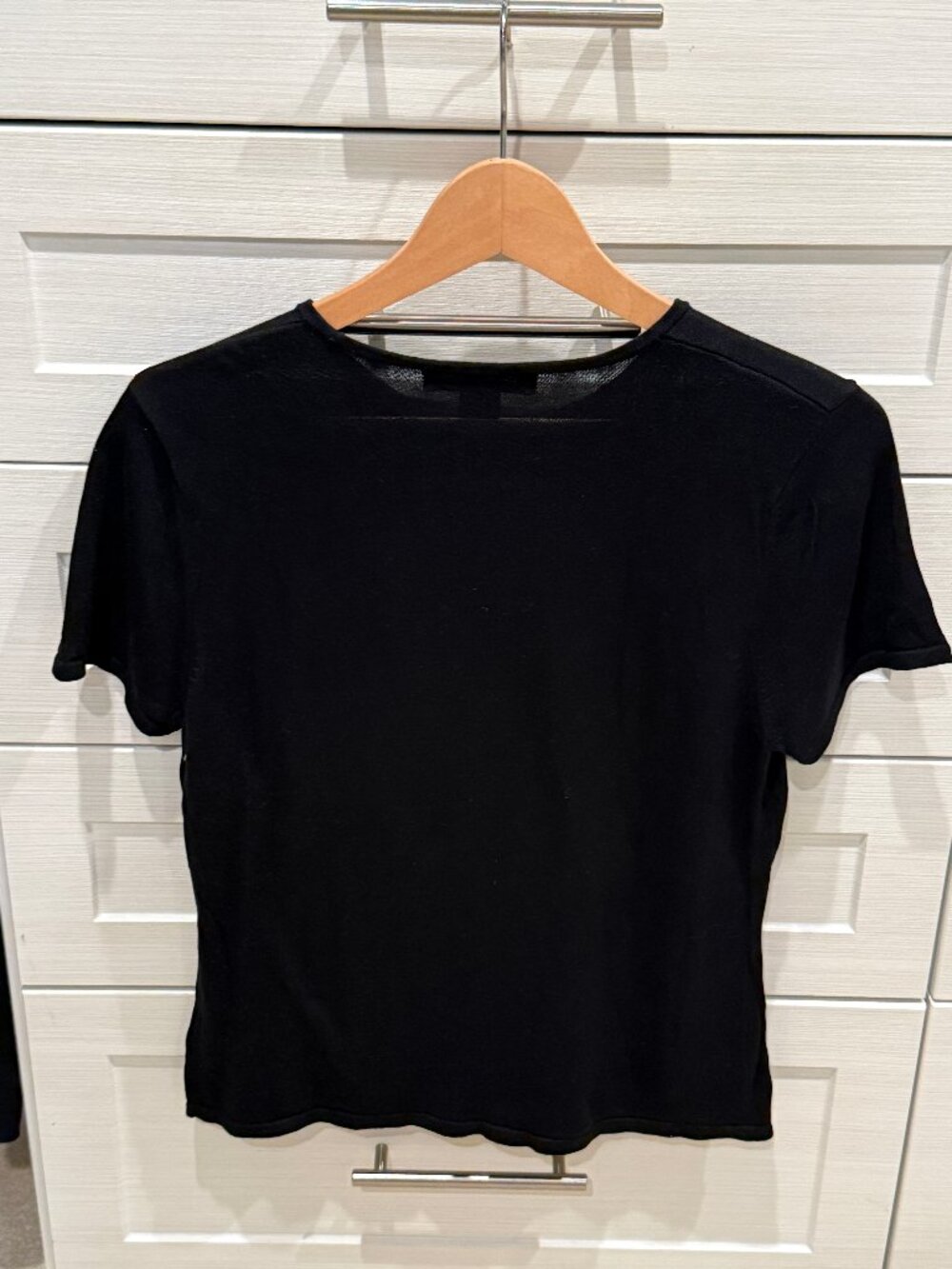 August Silk Black Knit Short Sleeve Top Size L